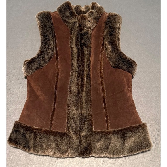 Live a Little Jackets & Blazers - Live a Little Brown Leather Vest with Faux Fur Trim  Women's L Boho